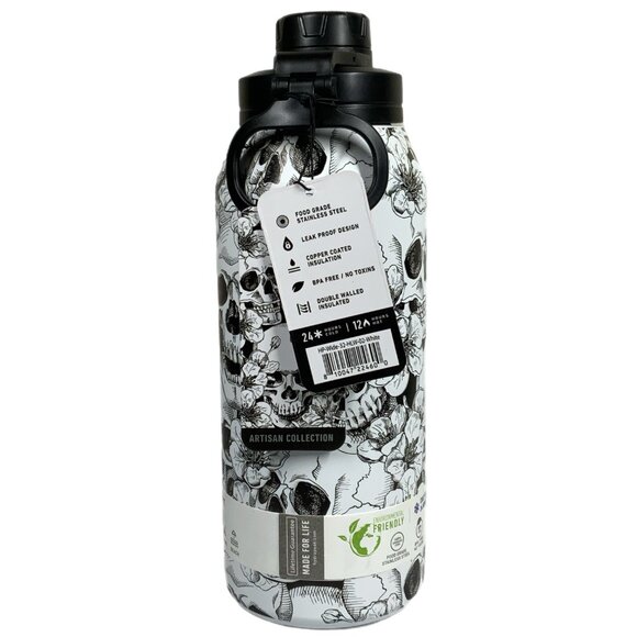 NWT Hydrapeak Skulls Flowers 32oz Stainless Steel Insulated Bottle Tumbler Wide - Picture 5 of 14